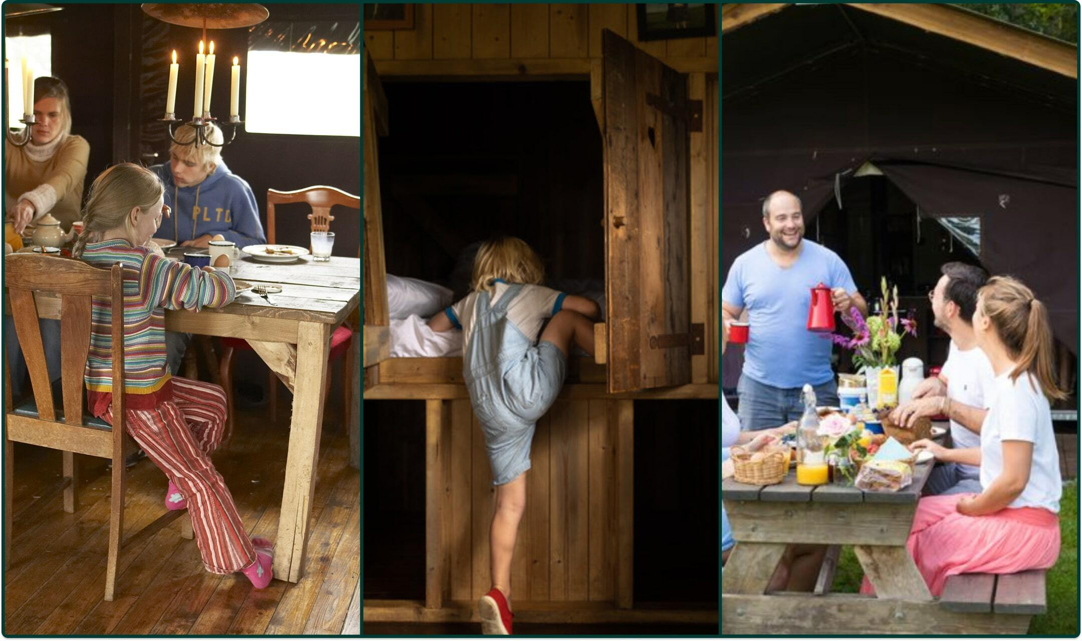 Mix de photo sur un séjour dans une tente glamping avec Un lit au pré